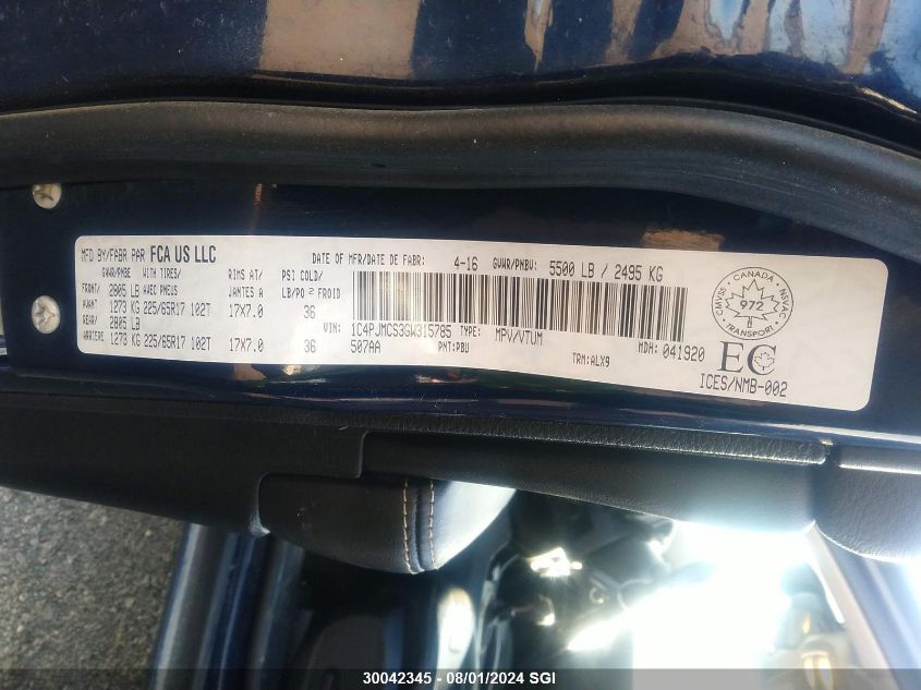 2016 Jeep Cherokee Latitude VIN: 1C4PJMCS3GW315785 Lot: 30042345