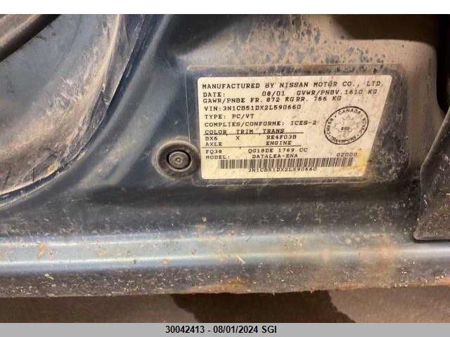 2002 Nissan Sentra Xe/Gxe VIN: 3N1CB51DX2L590660 Lot: 30042413