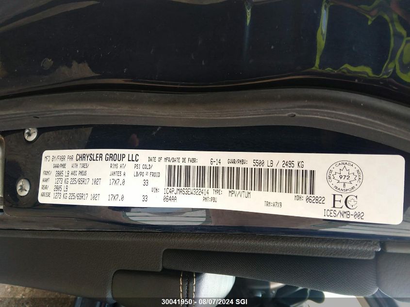 2014 Jeep Cherokee Sport VIN: 1C4PJMAS3EW322414 Lot: 30041950