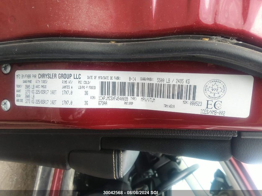 2015 Jeep Cherokee Latitude VIN: 1C4PJMCSXFW540039 Lot: 30042568