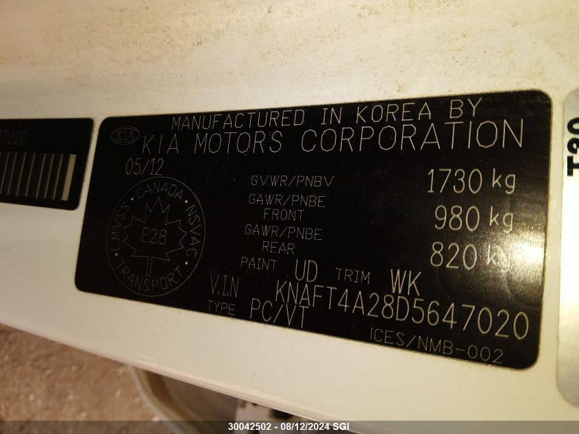 2013 Kia Forte Lx VIN: KNAFT4A28D5647020 Lot: 30042502