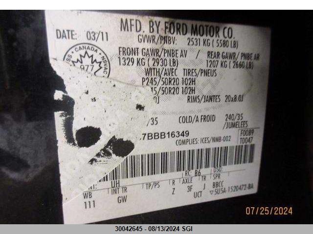 2011 Ford Edge Limited VIN: 2FMDK4KC7BBB16349 Lot: 30042645