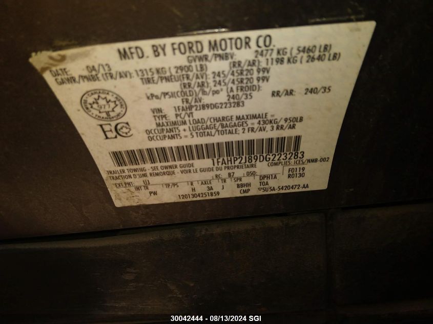 2013 Ford Taurus Limited VIN: 1FAHP2J89DG223283 Lot: 30042444