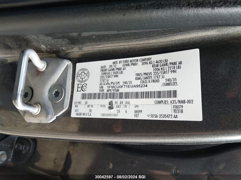 2014 Ford Escape S VIN: 1FMCU0F71EUA95234 Lot: 30042597