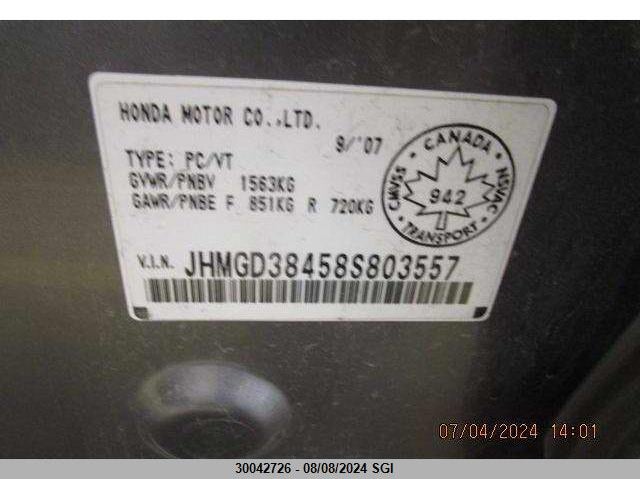 2008 Honda Fit VIN: JHMGD38458S803557 Lot: 30042726
