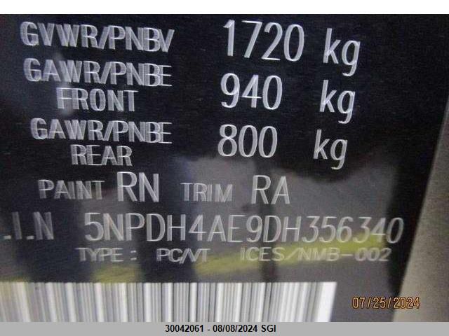 2013 Hyundai Elantra Gls/Limited VIN: 5NPDH4AE9DH356340 Lot: 30042061