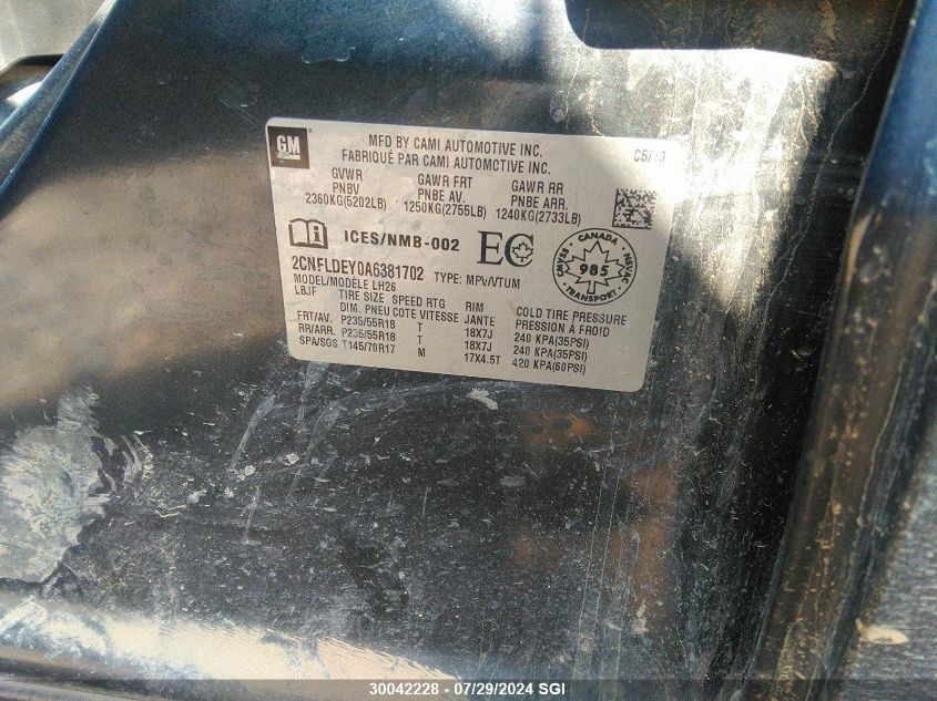 2010 Chevrolet Equinox Lt VIN: 2CNFLDEY0A6381702 Lot: 30042228