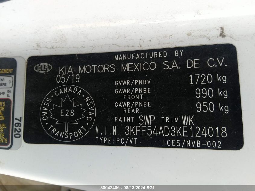 2019 Kia Forte Ex VIN: 3KPF54AD3KE124018 Lot: 30042405