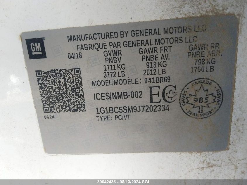 2018 Chevrolet Cruze Ls VIN: 1G1BC5SM9J7202334 Lot: 30042436