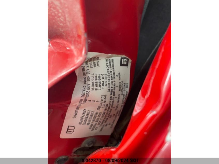 2003 Chevrolet Cavalier VIN: 1G1JC12F337276275 Lot: 30042870