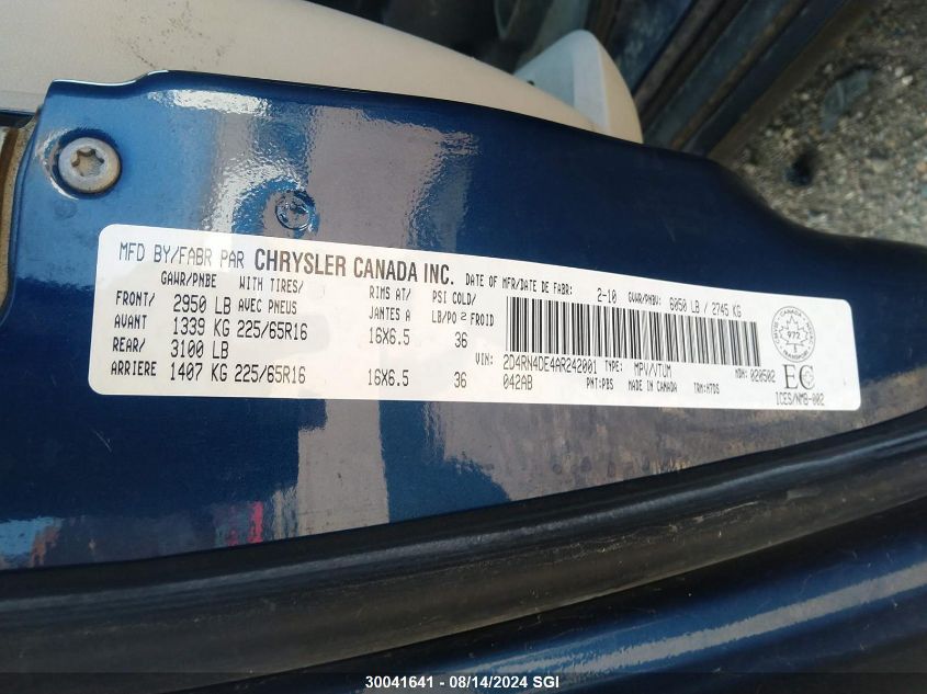 2010 Dodge Grand Caravan Se VIN: 2D4RN4DE4AR242001 Lot: 30041641