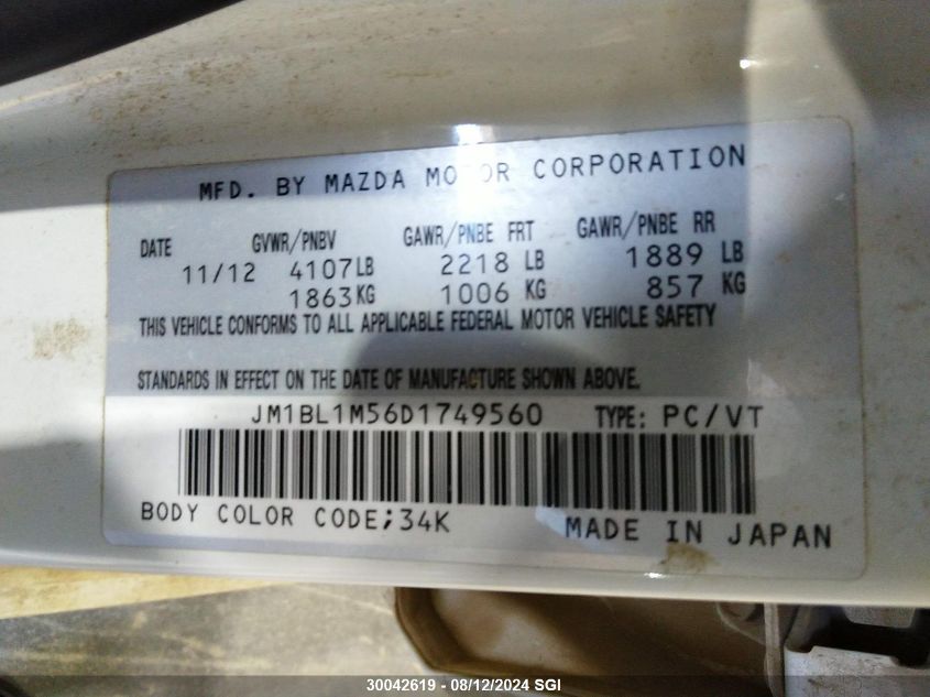 2013 Mazda 3 S VIN: JM1BL1M56D1749560 Lot: 30042619