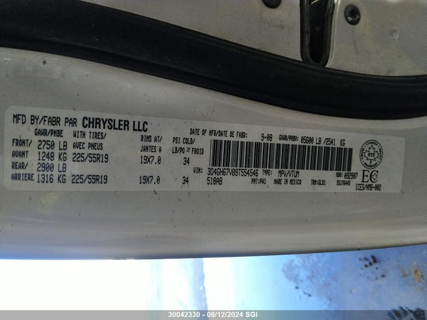 2009 Dodge Journey R/T VIN: 3D4GH67V89T554546 Lot: 30042330