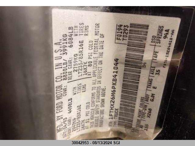 1993 Ford F250 VIN: 1FTHX26M6PKB41044 Lot: 30042953