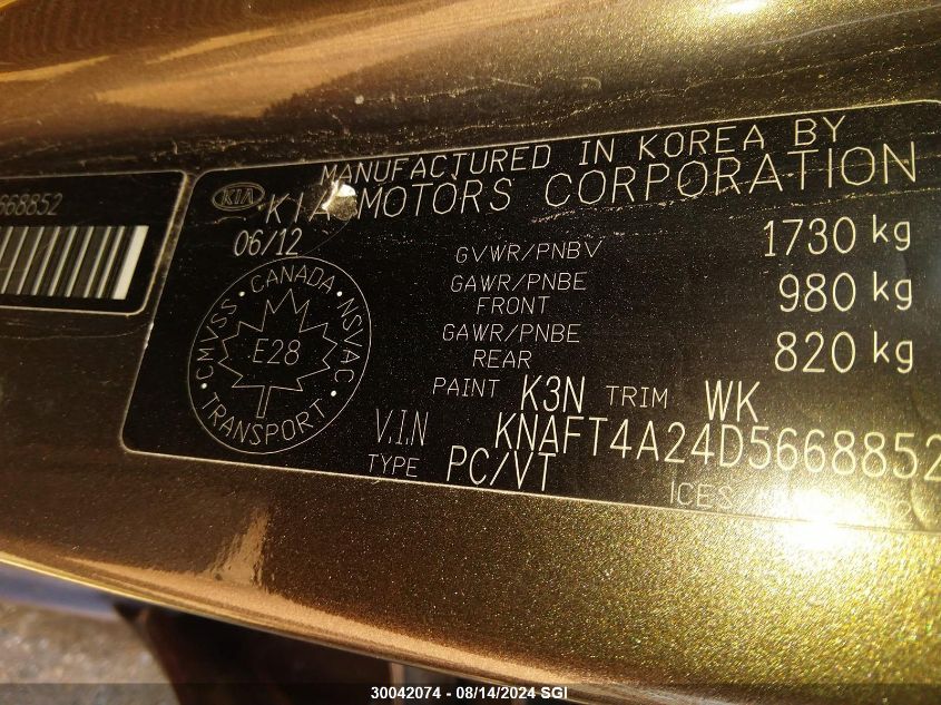 2013 Kia Forte Lx VIN: KNAFT4A24D5668852 Lot: 30042074