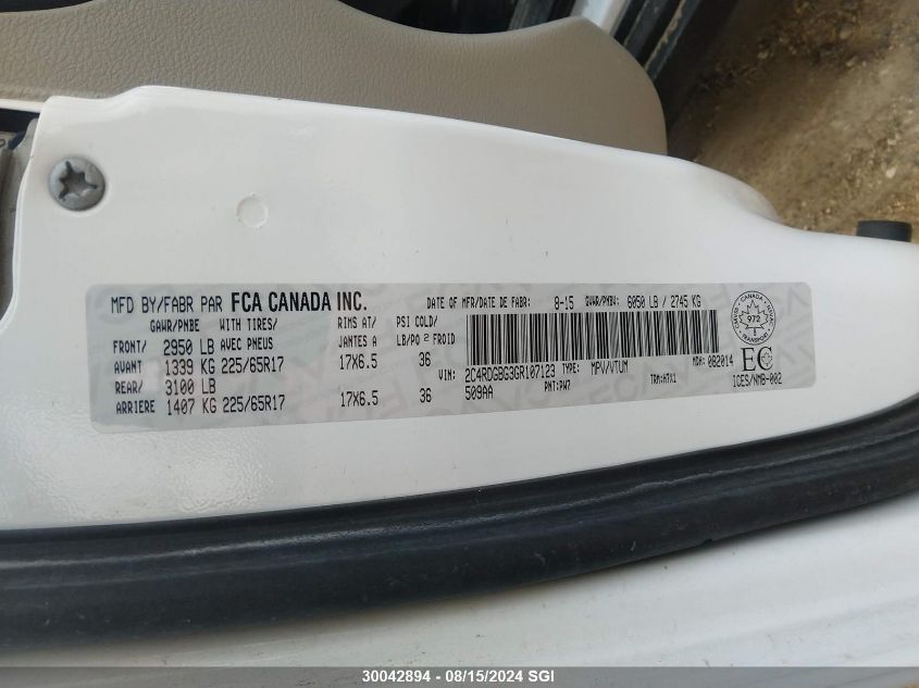 2016 Dodge Grand Caravan Se VIN: 2C4RDGBG3GR107123 Lot: 30042894