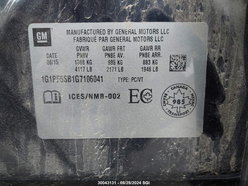 2016 Chevrolet Cruze Limited Lt VIN: 1G1PF5SB1G7106041 Lot: 30043131