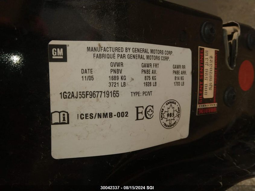 2006 Pontiac Pursuit VIN: 1G2AJ55F967719165 Lot: 30042337