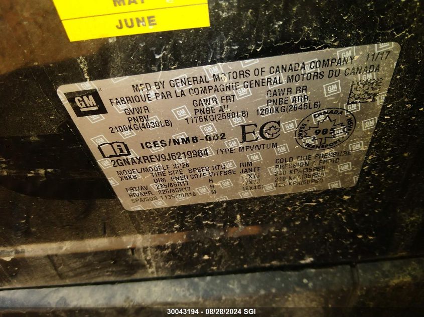 2018 Chevrolet Equinox Ls VIN: 2GNAXREV9J6219984 Lot: 30043194