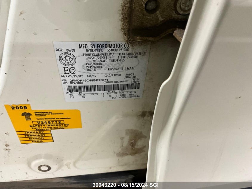 2008 Ford Edge Limited VIN: 2FMDK49C48BB25671 Lot: 30043220