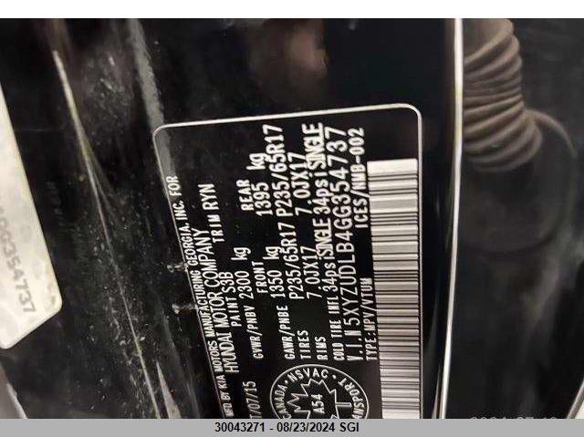 2016 Hyundai Santa Fe Sport VIN: 5XYZUDLB4GG354737 Lot: 30043271