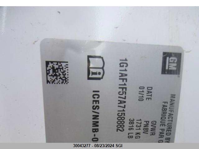 2010 Chevrolet Cobalt 2Lt VIN: 1G1AF1F57A7158882 Lot: 30043277