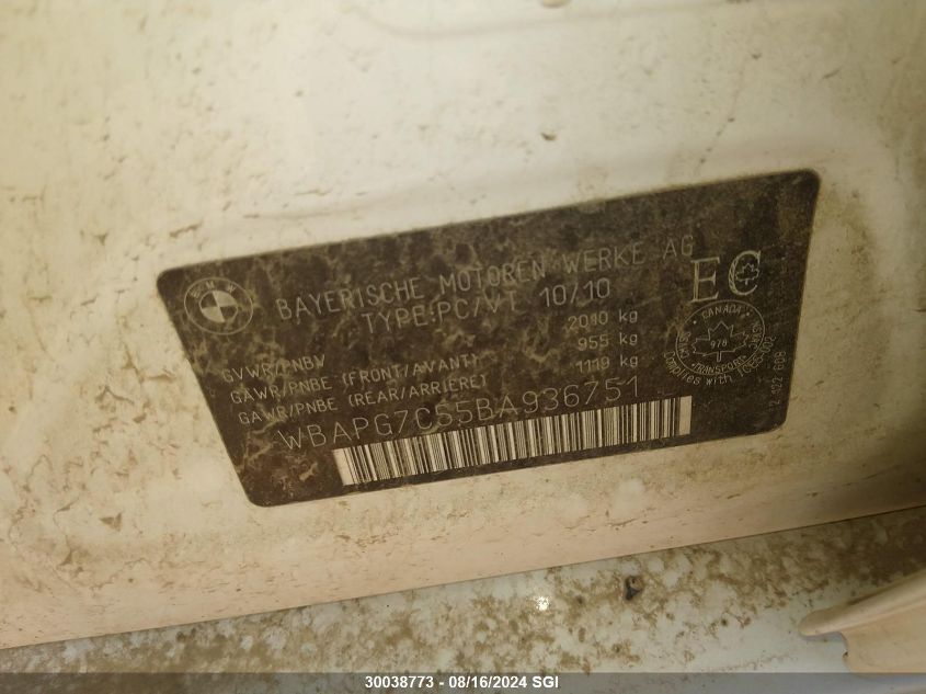 2011 BMW 323 I VIN: WBAPG7C55BA936751 Lot: 30038773
