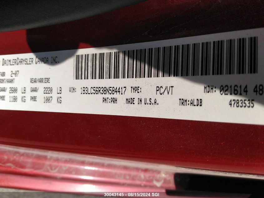 2008 Dodge Avenger Sxt VIN: 1B3LC56R38N584417 Lot: 30043145