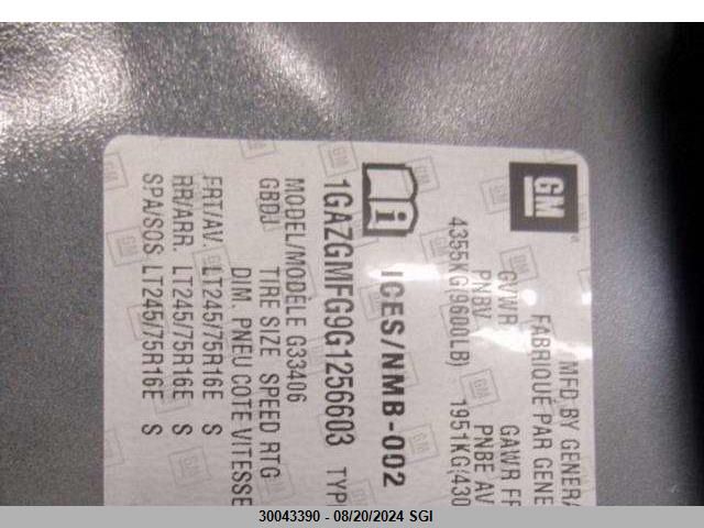 2016 Chevrolet Express G3500 Lt VIN: 1GAZGMFG9G1256603 Lot: 30043390