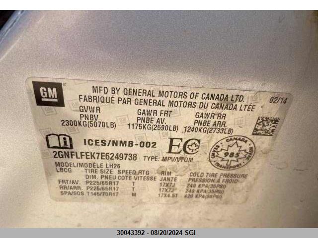 2014 Chevrolet Equinox Lt VIN: 2GNFLFEK7E6249738 Lot: 30043392