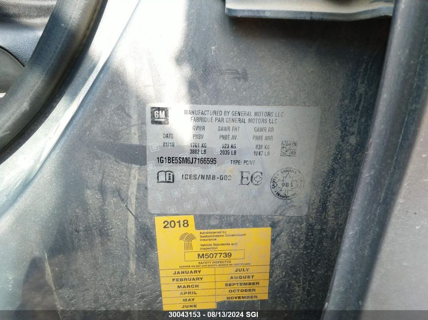 2018 Chevrolet Cruze Lt VIN: 1G1BE5SM6J7166595 Lot: 30043153
