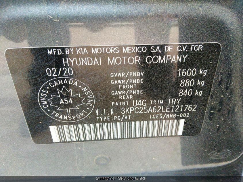 2020 Hyundai Accent Preferred Auto Ivt VIN: 3KPC25A62LE121762 Lot: 30041976