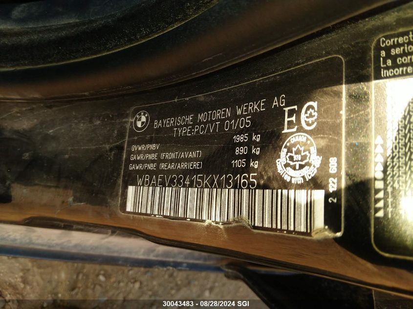 2005 BMW 325 I VIN: WBAEV33415KX13165 Lot: 30043483