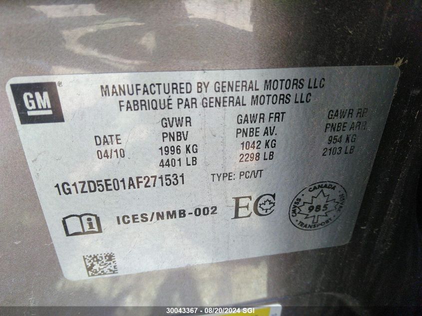 2010 Chevrolet Malibu 2Lt VIN: 1G1ZD5E01AF271531 Lot: 30043367