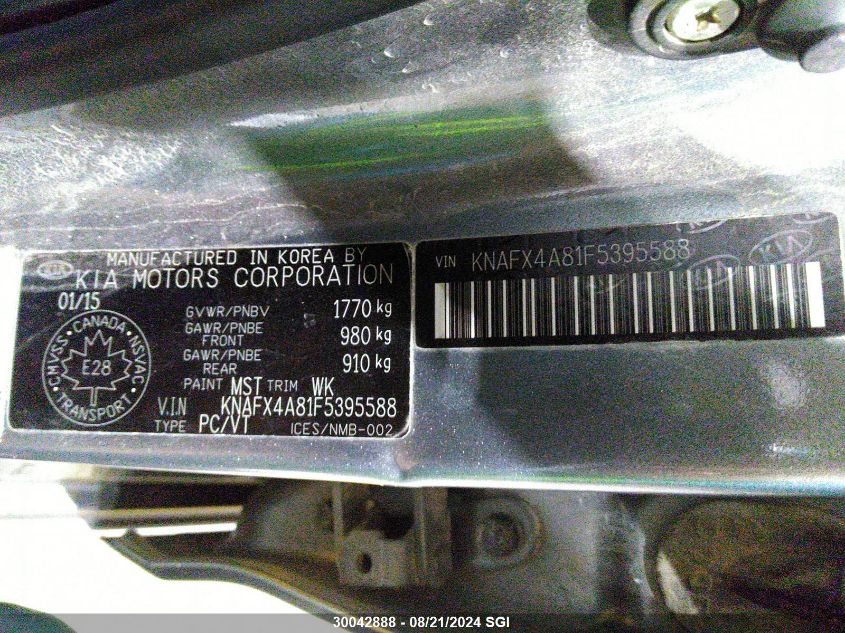 2015 Kia Forte Ex VIN: KNAFX4A81F5395588 Lot: 30042888