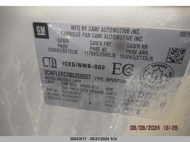 2011 Chevrolet Equinox Lt VIN: 2CNFLEEC0B6258557 Lot: 30043617