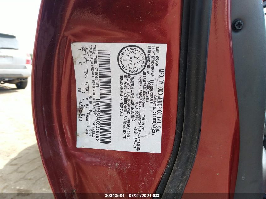 1999 Ford Taurus Se VIN: 1FAFP53U8XG260266 Lot: 30043501