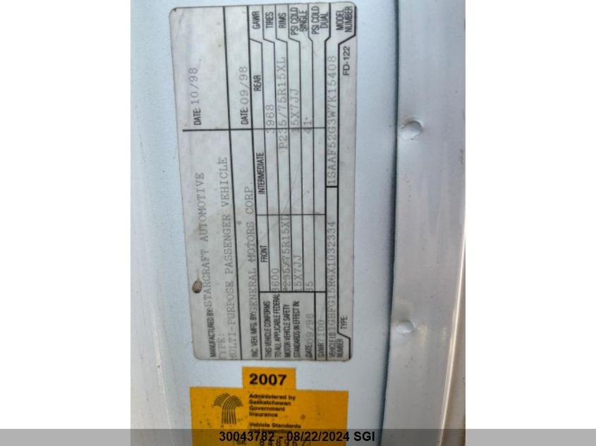 1999 Chevrolet Express G1500 VIN: 1GBFG15R6X1032334 Lot: 30043782