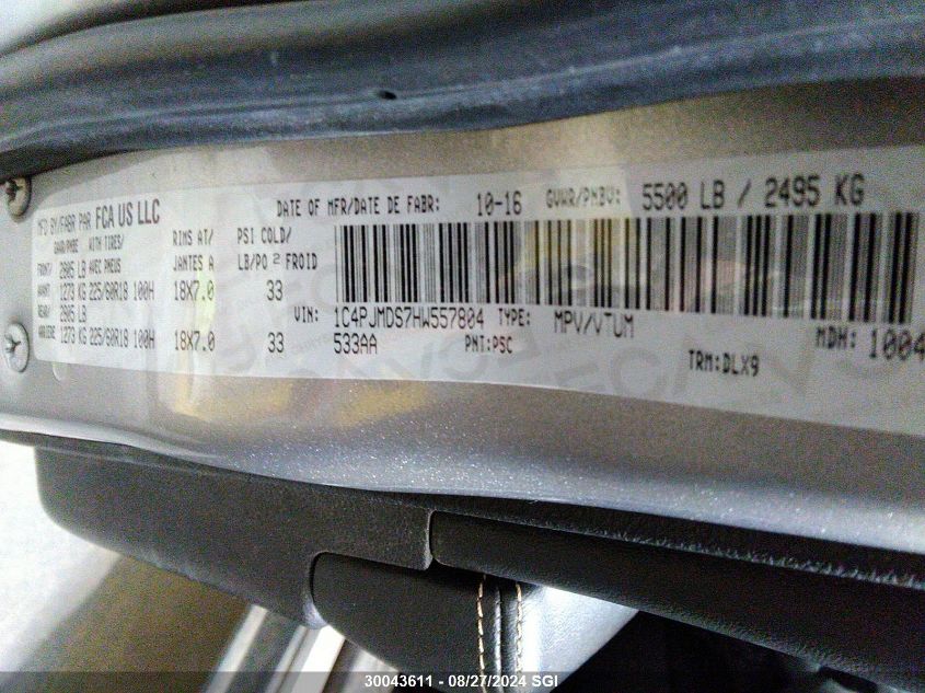 2017 Jeep Cherokee Limited VIN: 1C4PJMDS7HW557804 Lot: 30043611