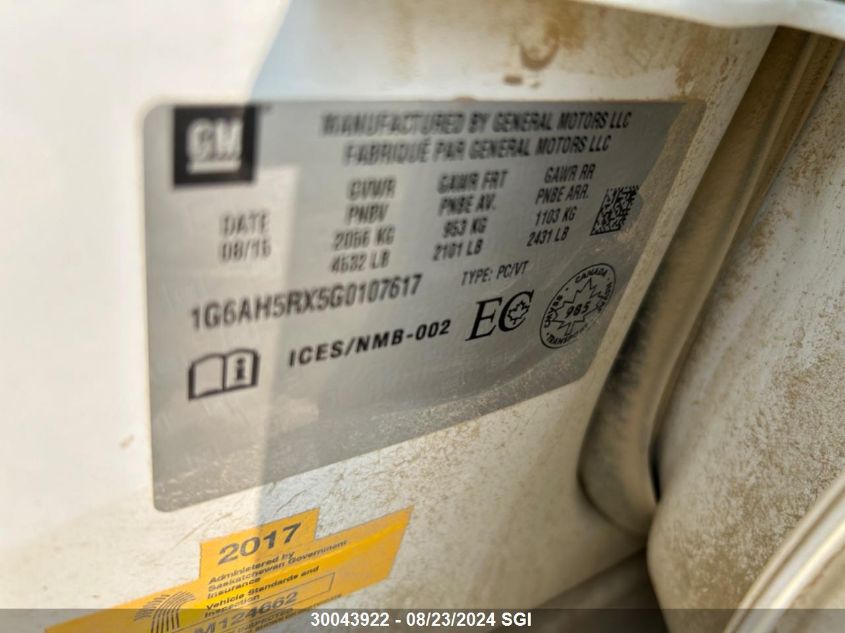 2016 Cadillac Ats Luxury VIN: 1G6AH5RX5G0107617 Lot: 30043922
