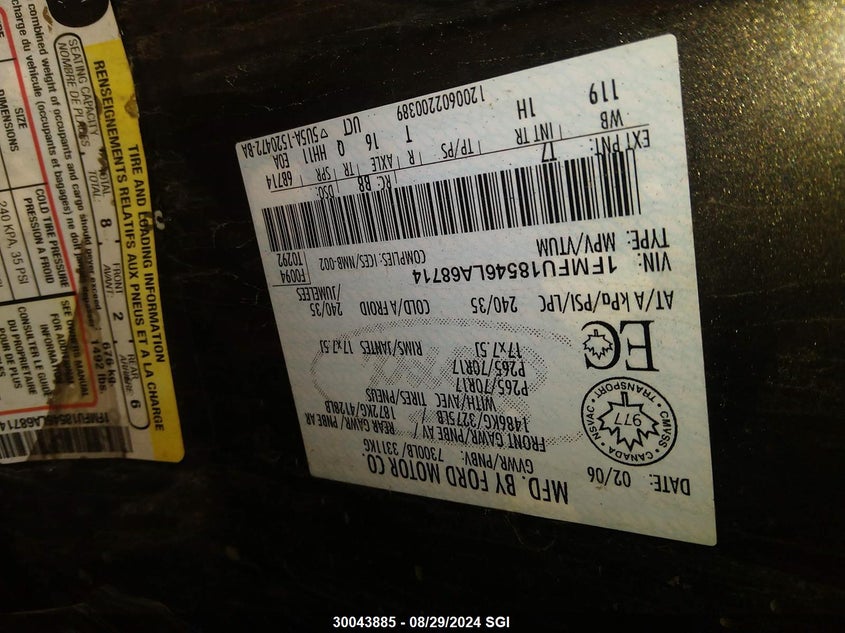 2006 Ford Expedition Eddie Bauer VIN: 1FMFU18546LA68714 Lot: 30043885