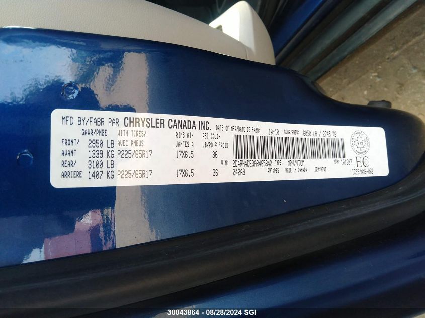 2010 Dodge Grand Caravan Se VIN: 2D4RN4DE3AR465842 Lot: 30043864