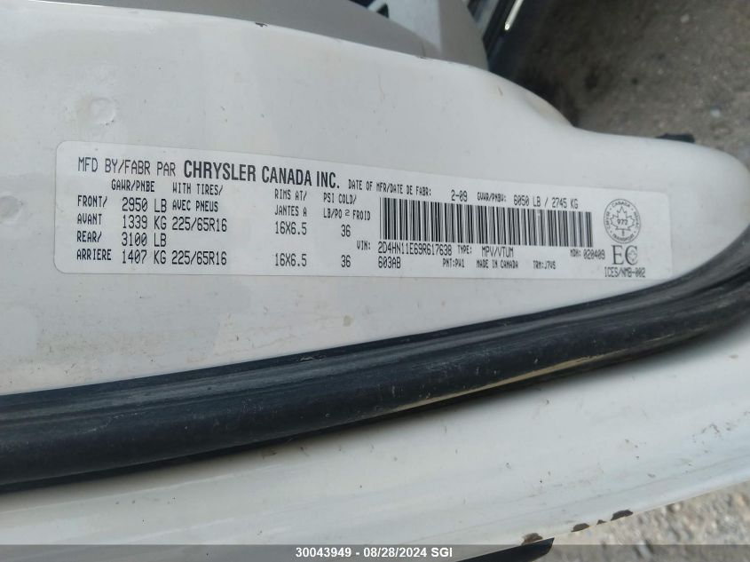 2009 Dodge Grand Caravan C/V VIN: 2D4HN11E69R617638 Lot: 30043949