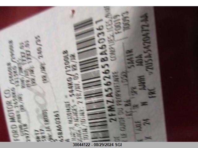 2005 Ford Freestar Sel VIN: 2FMZA56265BA60361 Lot: 30044122