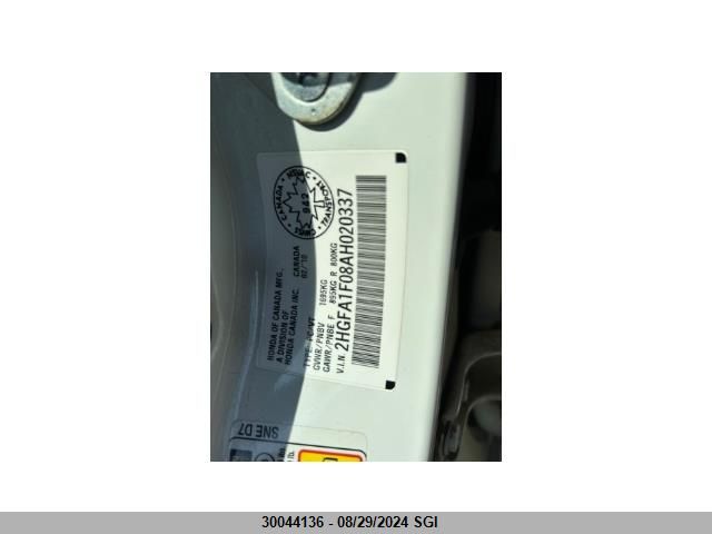 2010 Honda Civic Exl VIN: 2HGFA1F08AH020337 Lot: 30044136