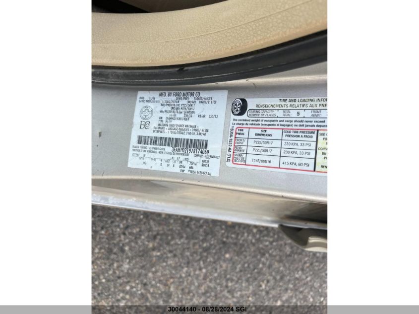2007 Ford Fusion Sel VIN: 3FAHP02197R174069 Lot: 30044140