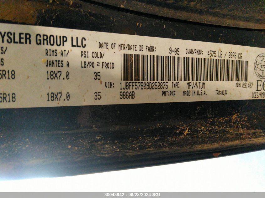 2009 Jeep Compass Limited VIN: 1J8FF57B09D252875 Lot: 30043942