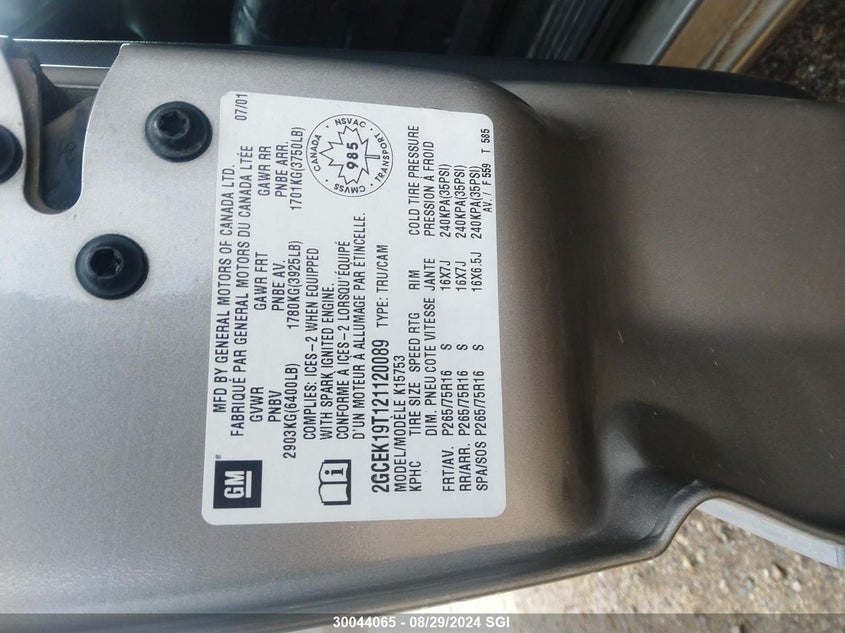 2002 Chevrolet Silverado K1500 VIN: 2GCEK19T121120089 Lot: 30044065