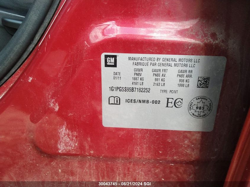 2011 Chevrolet Cruze Lt VIN: 1G1PG5S95B7182252 Lot: 30043745