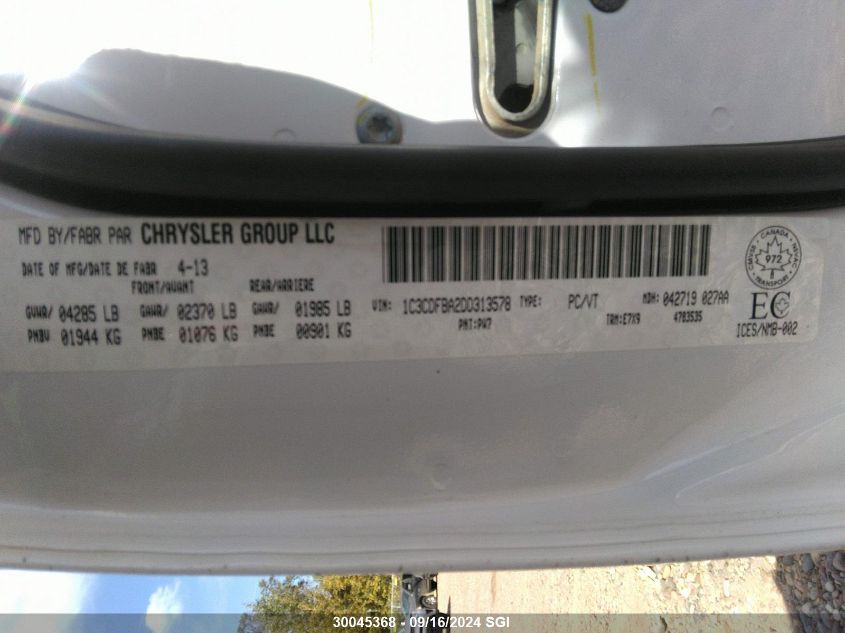 2013 Dodge Dart Sxt/Rallye VIN: 1C3CDFBA2DD313578 Lot: 30045368